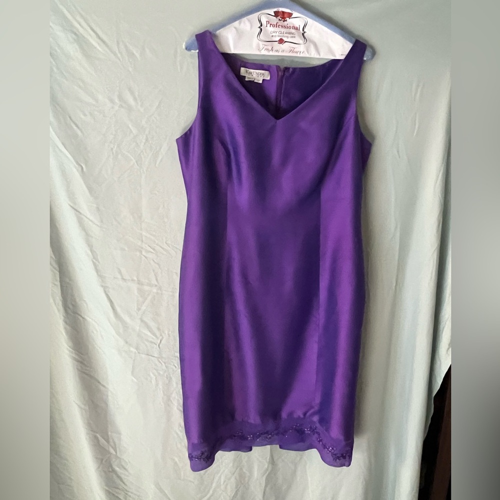 Kay Unger vintage Raw Silk sheath midi dress organza trim formal size 12
